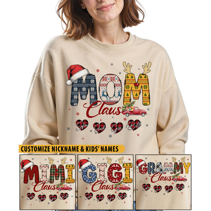 Personalized Mom Claus Sweatshirt with Names - Custom Mom Sweatshirt