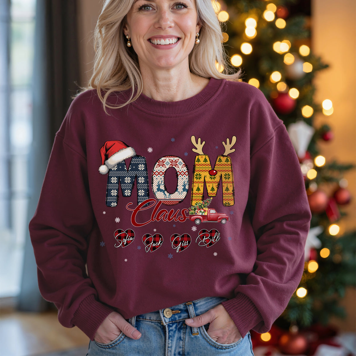 Personalized Mom Claus Sweatshirt with Names - Custom Mom Sweatshirt