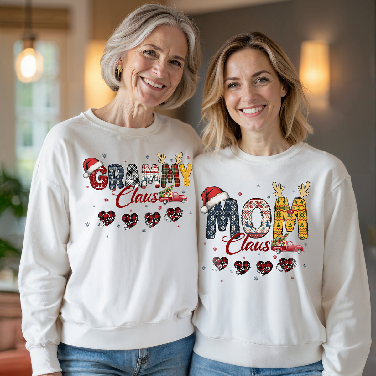 Personalized Mom Claus Sweatshirt with Names - Custom Mom Sweatshirt