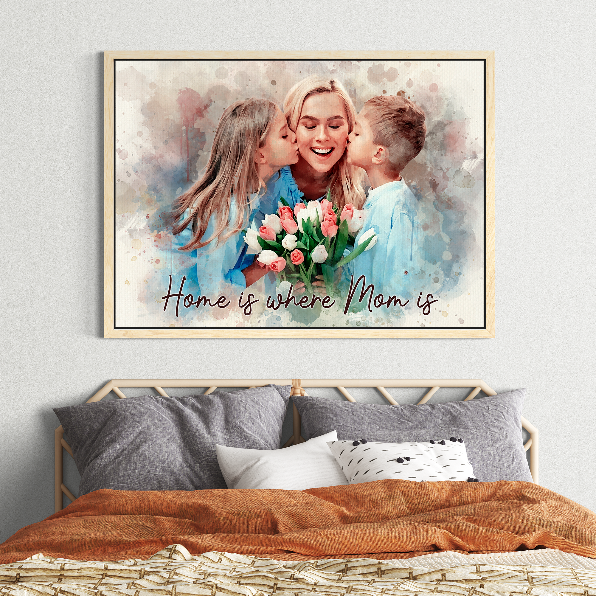 Custom Watercolor Mother Portrait Canvas from Photo – Personalized Gift for Mom or Grandma