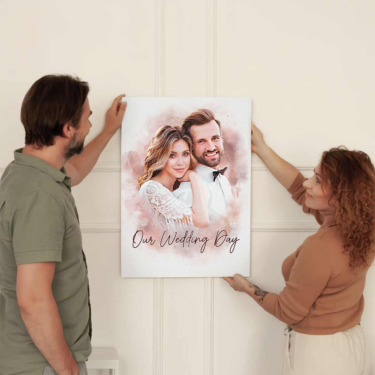 Turn Your Love Into Art - Personalized Watercolor Couple Portrait Canvas from Photo - Romantic Gift for Couples