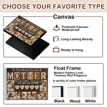 Custom Photo Mom Collage 6 Photos To The World You Are A Mother Canvas - Personalized Wall Art