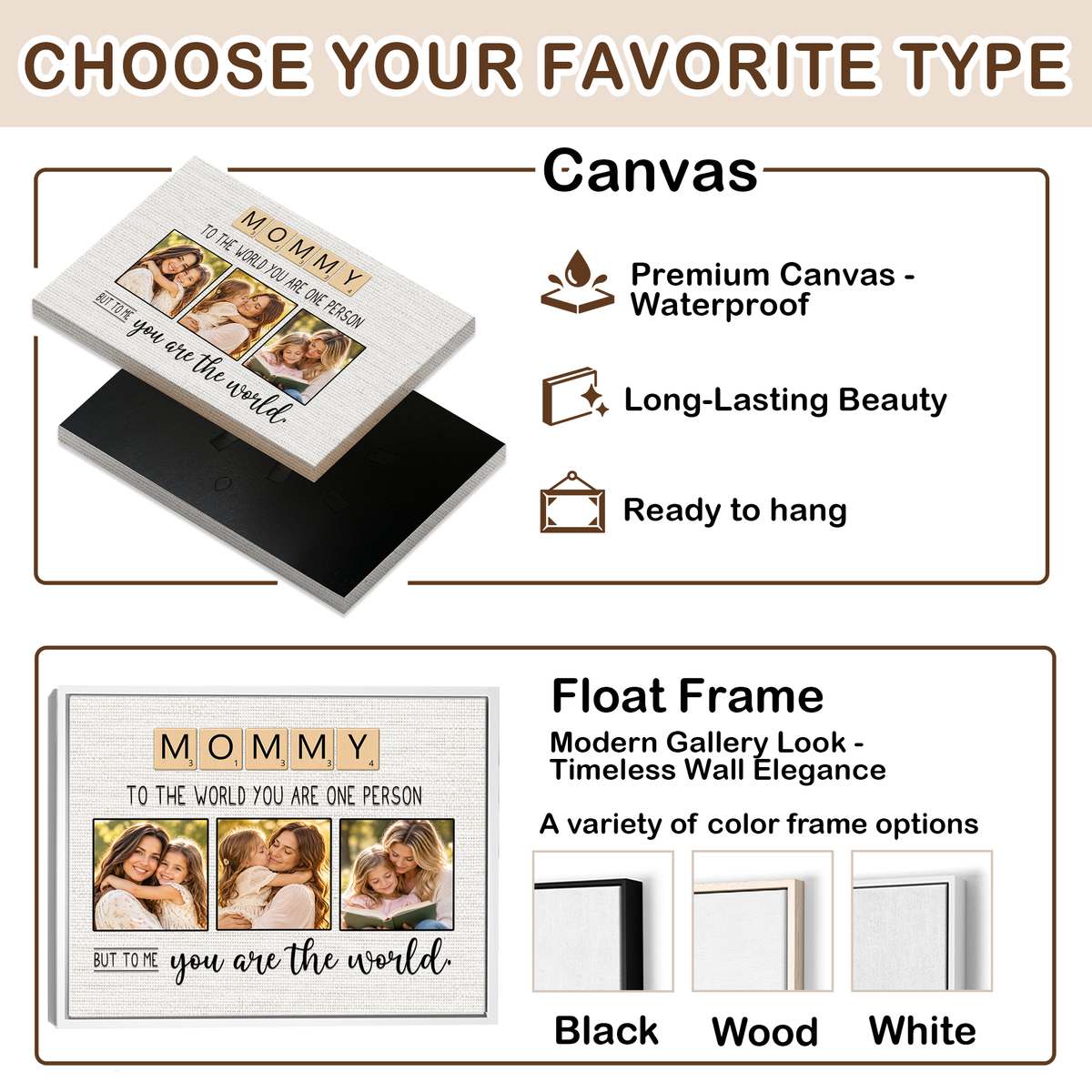 Custom Photo Mom Collage 3 Photos But To Me You Are The World Canvas - Personalized Wall Art