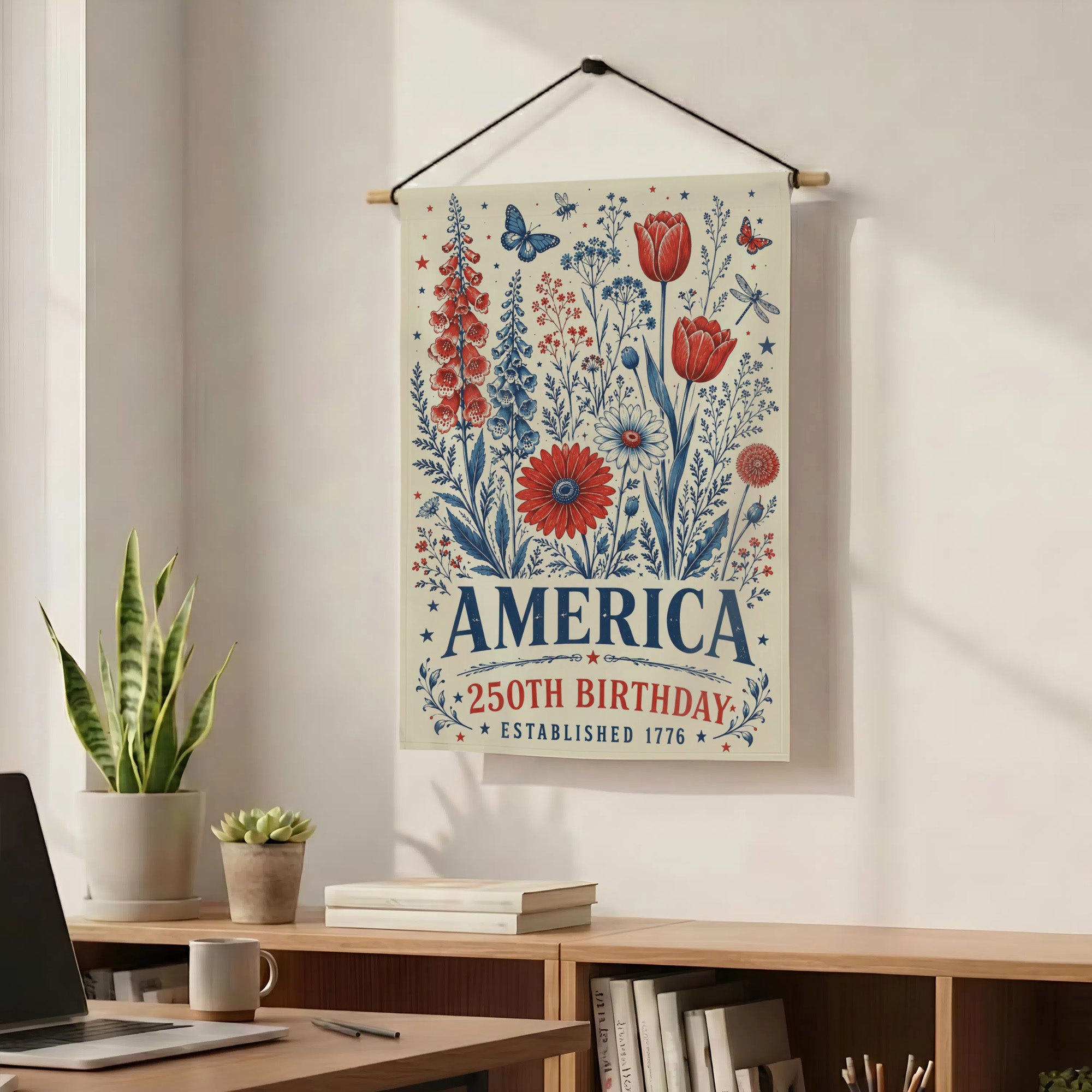 America 250th Birthday Foxglove Daisy Tulip Flag - Patriotic USA Garden Flag - 4th of July Decor