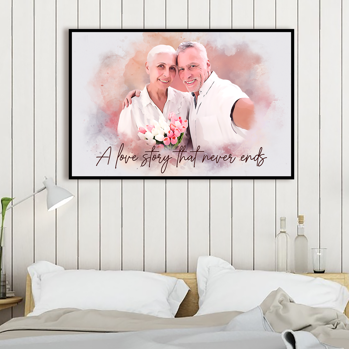 Personalized Watercolor Couple Portrait Canvas - Custom “Mr & Mrs” Wedding Portrait with Date - Meaningful Anniversary Gift