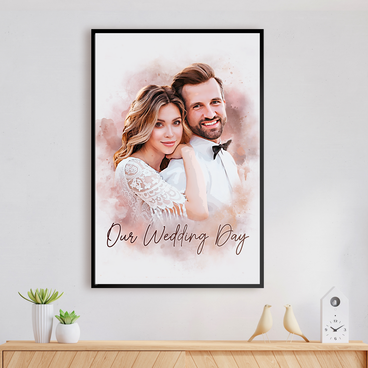 Turn Your Love Into Art - Personalized Watercolor Couple Portrait Canvas from Photo - Romantic Gift for Couples