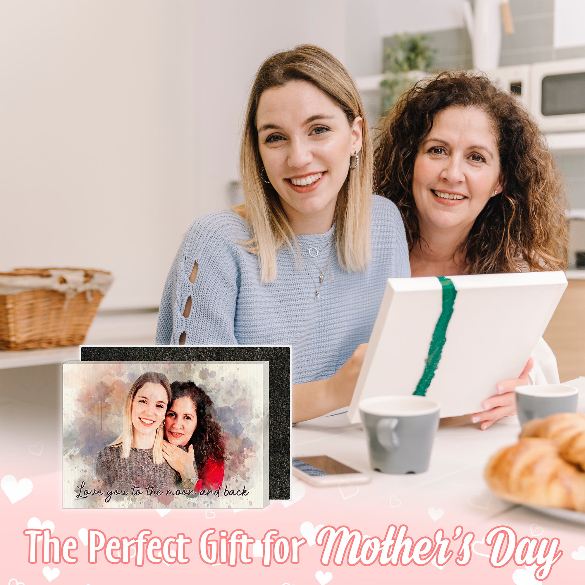 Custom Watercolor Mother Portrait Canvas from Photo – Personalized Gift for Mom or Grandma