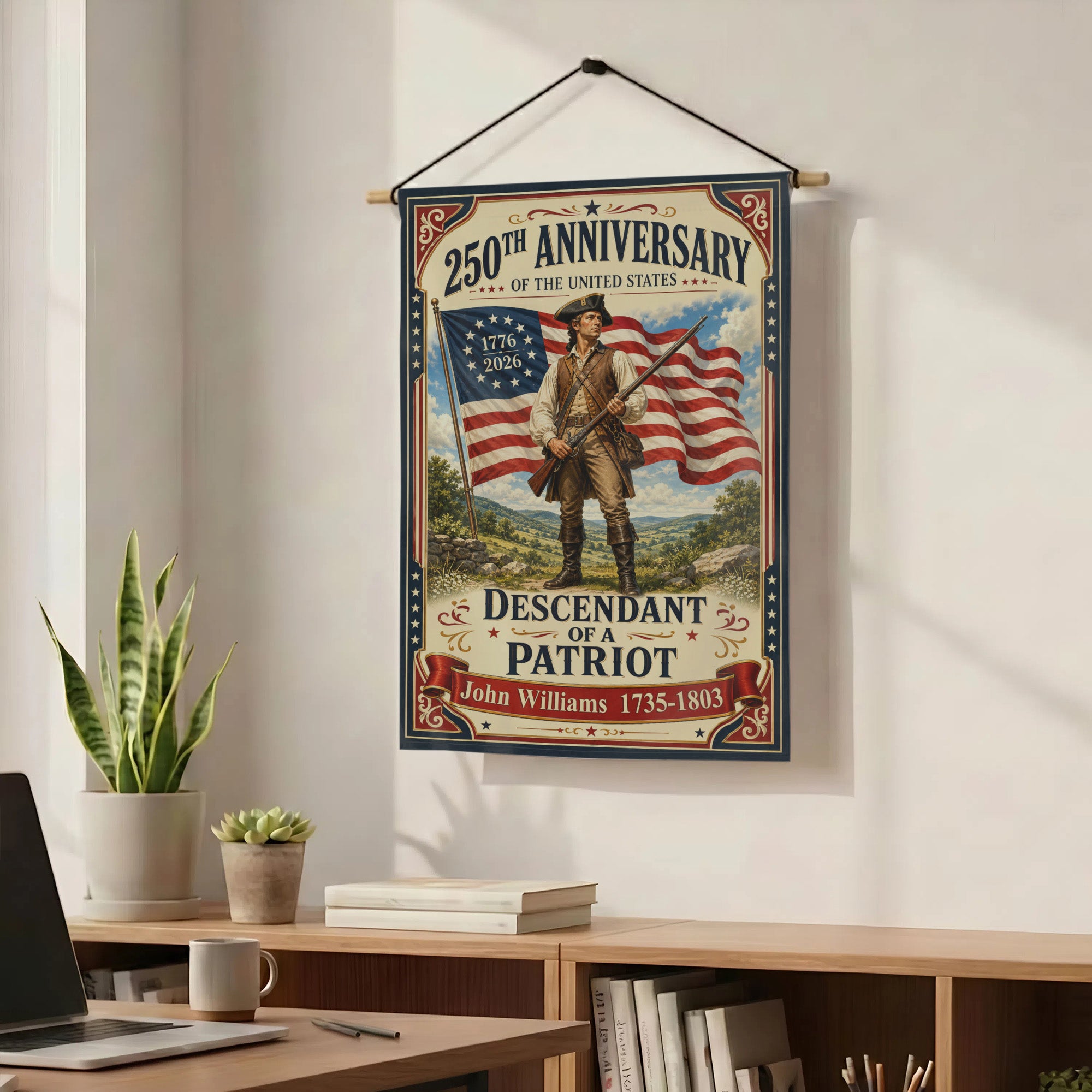 Custom Descendant of a Patriot Flag - 250th Anniversary USA Garden Flag - Independence Day Decor