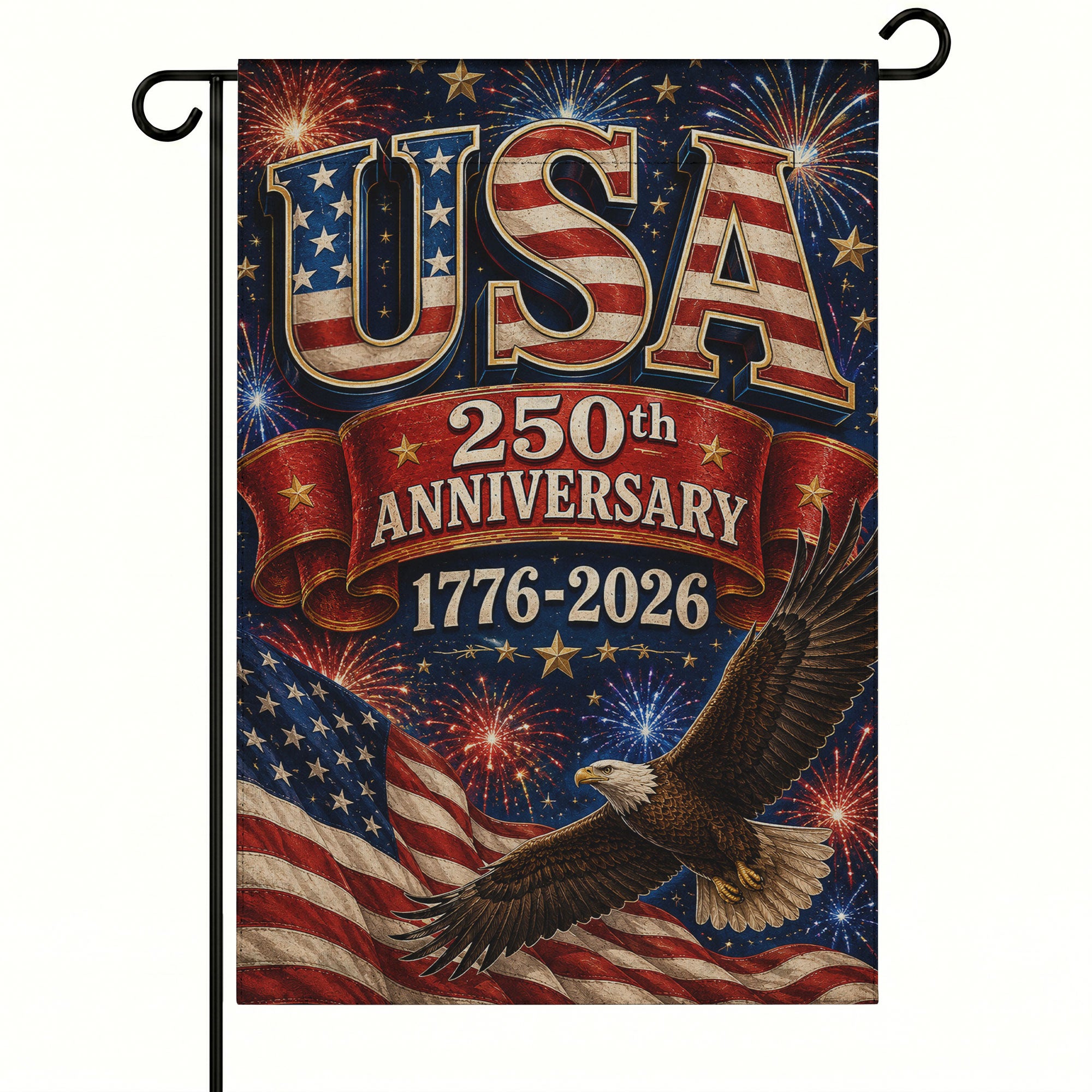 America 250th Anniversary With Eagle Flag - Patriotic USA Garden Flag - 4th of July Decor