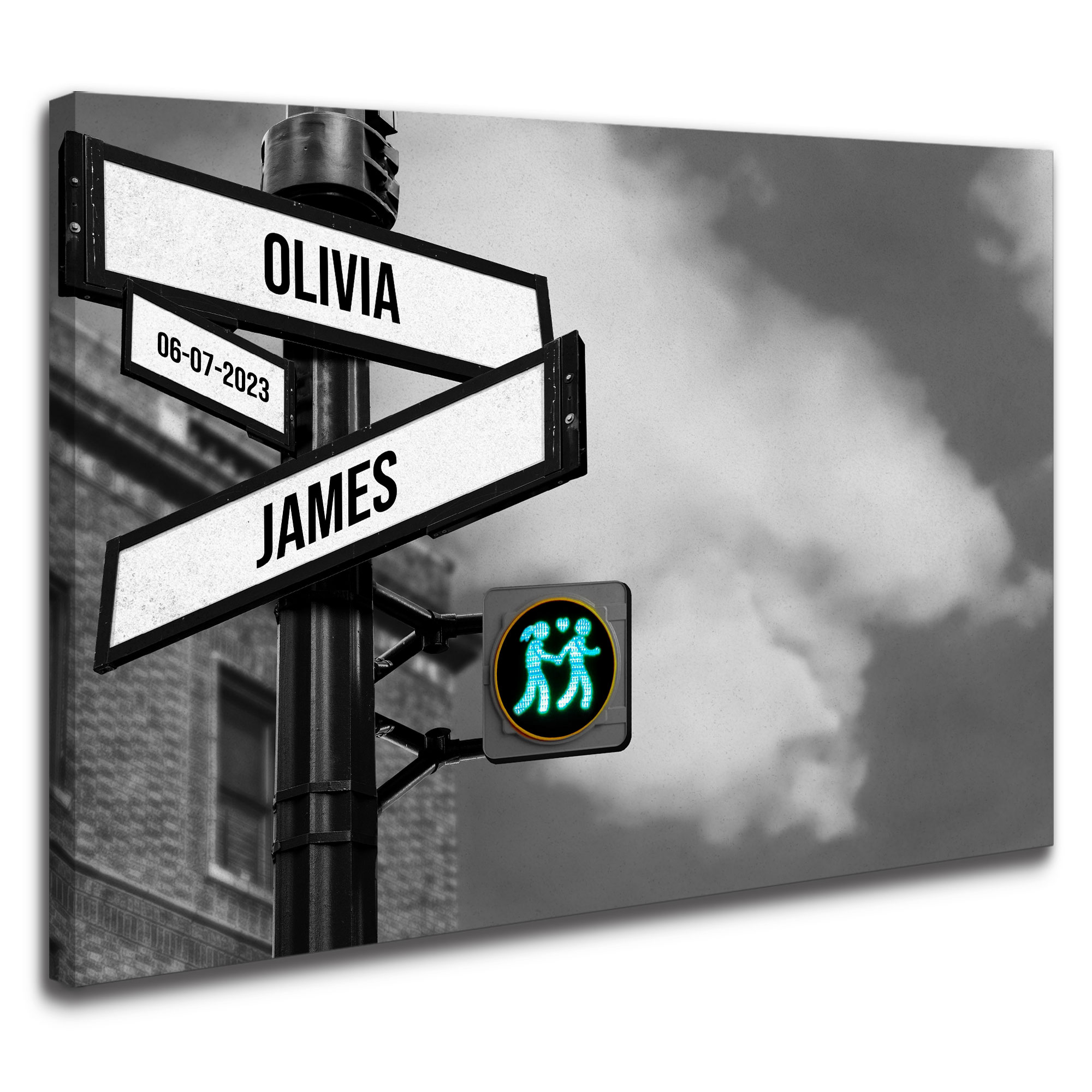 Personalized Canvas Vintage Street Sign For Couples, Custom Couple Name And Date Crossroads Lights