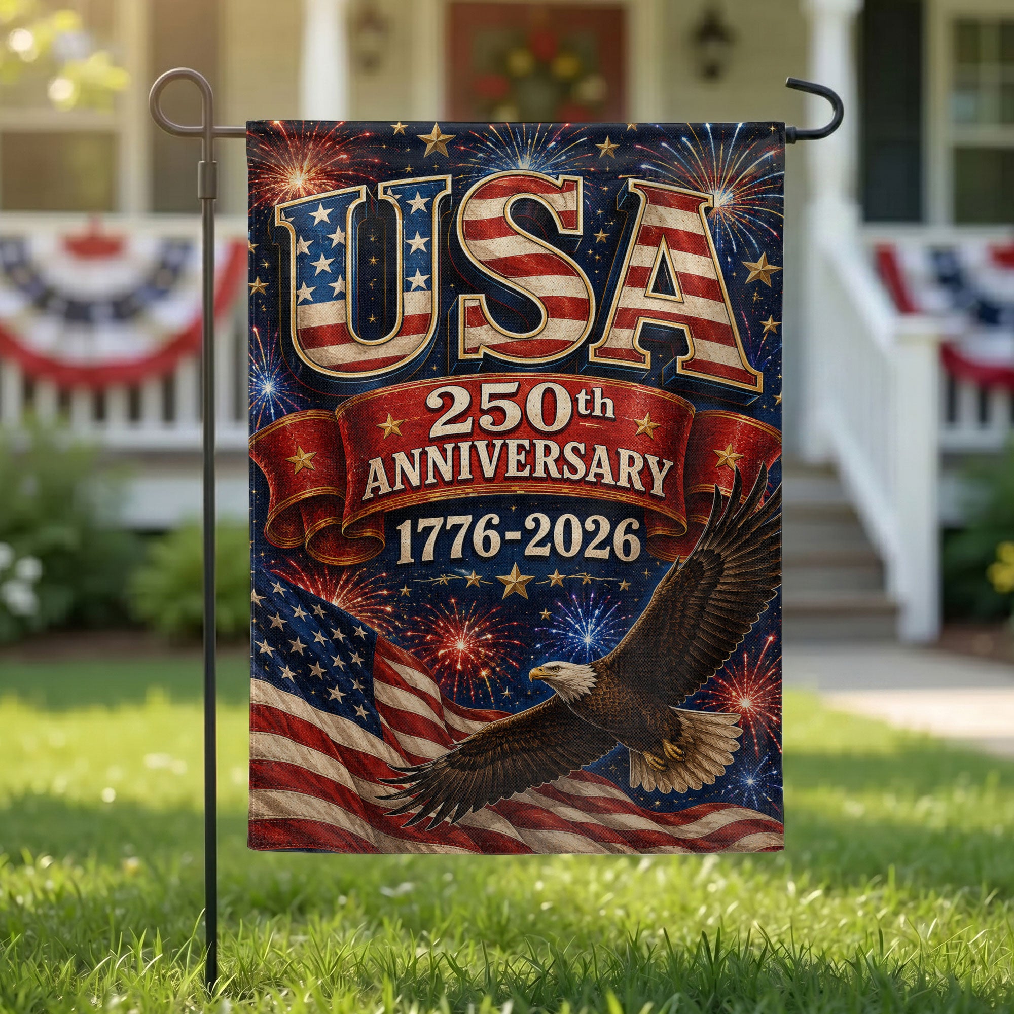 America 250th Anniversary With Eagle Flag - Patriotic USA Garden Flag - 4th of July Decor