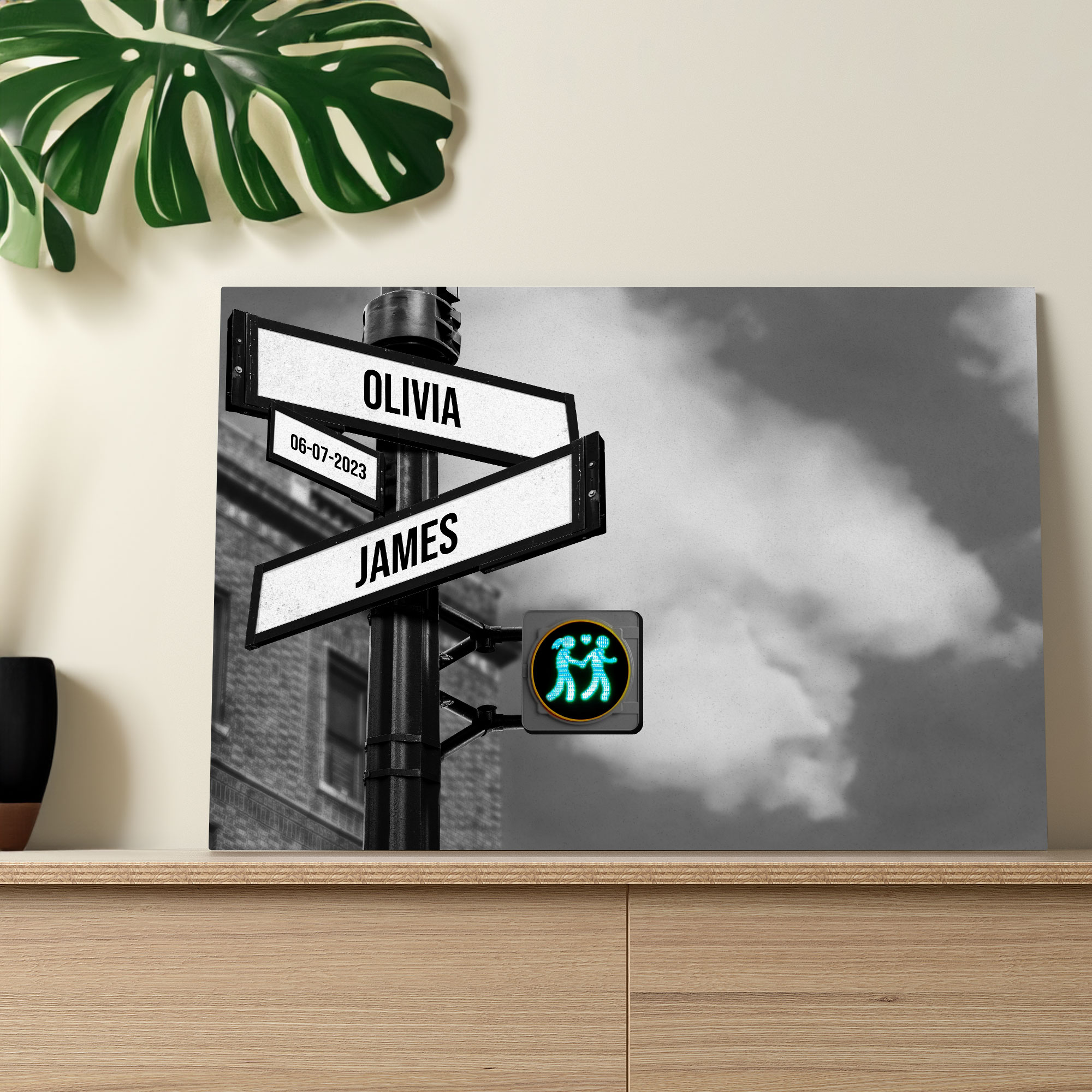 Personalized Canvas Vintage Street Sign For Couples, Custom Couple Name And Date Crossroads Lights