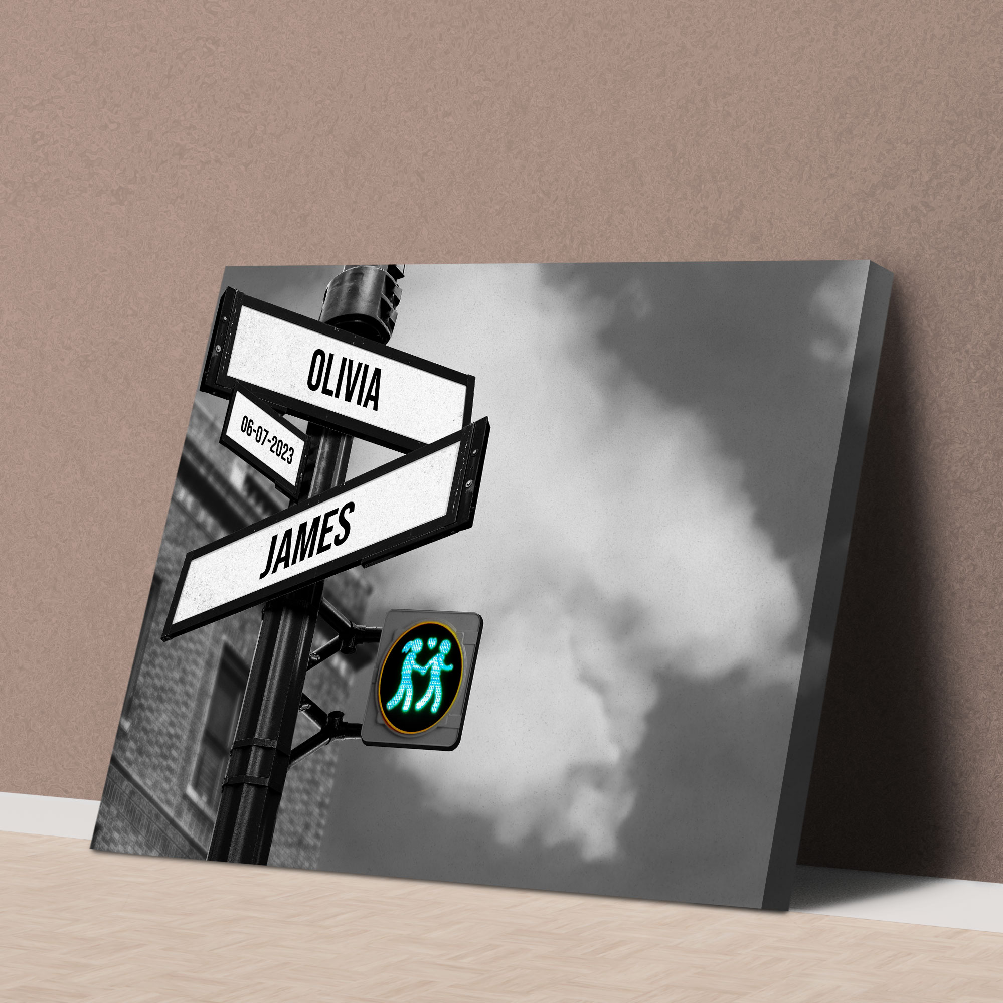Personalized Canvas Vintage Street Sign For Couples, Custom Couple Name And Date Crossroads Lights