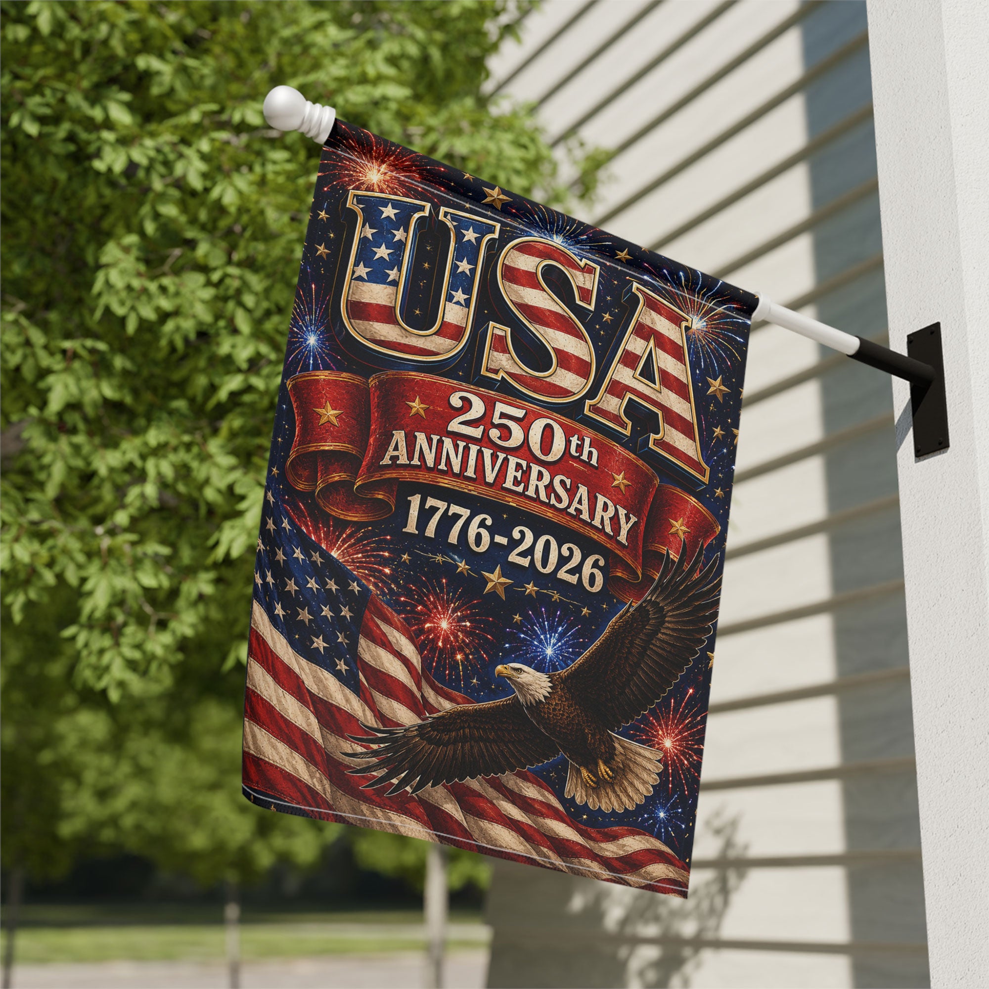 America 250th Anniversary With Eagle Flag - Patriotic USA Garden Flag - 4th of July Decor