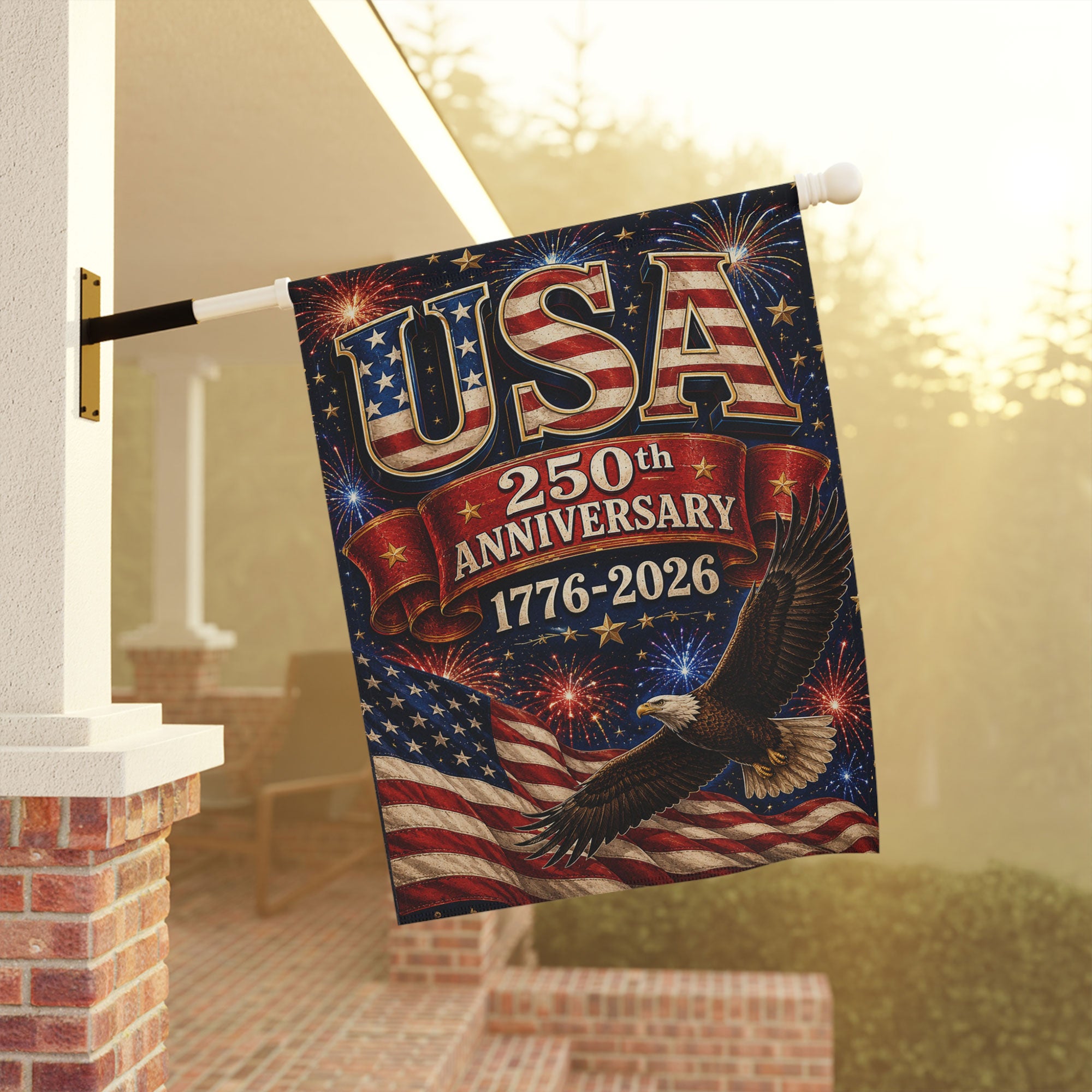 America 250th Anniversary With Eagle Flag - Patriotic USA Garden Flag - 4th of July Decor