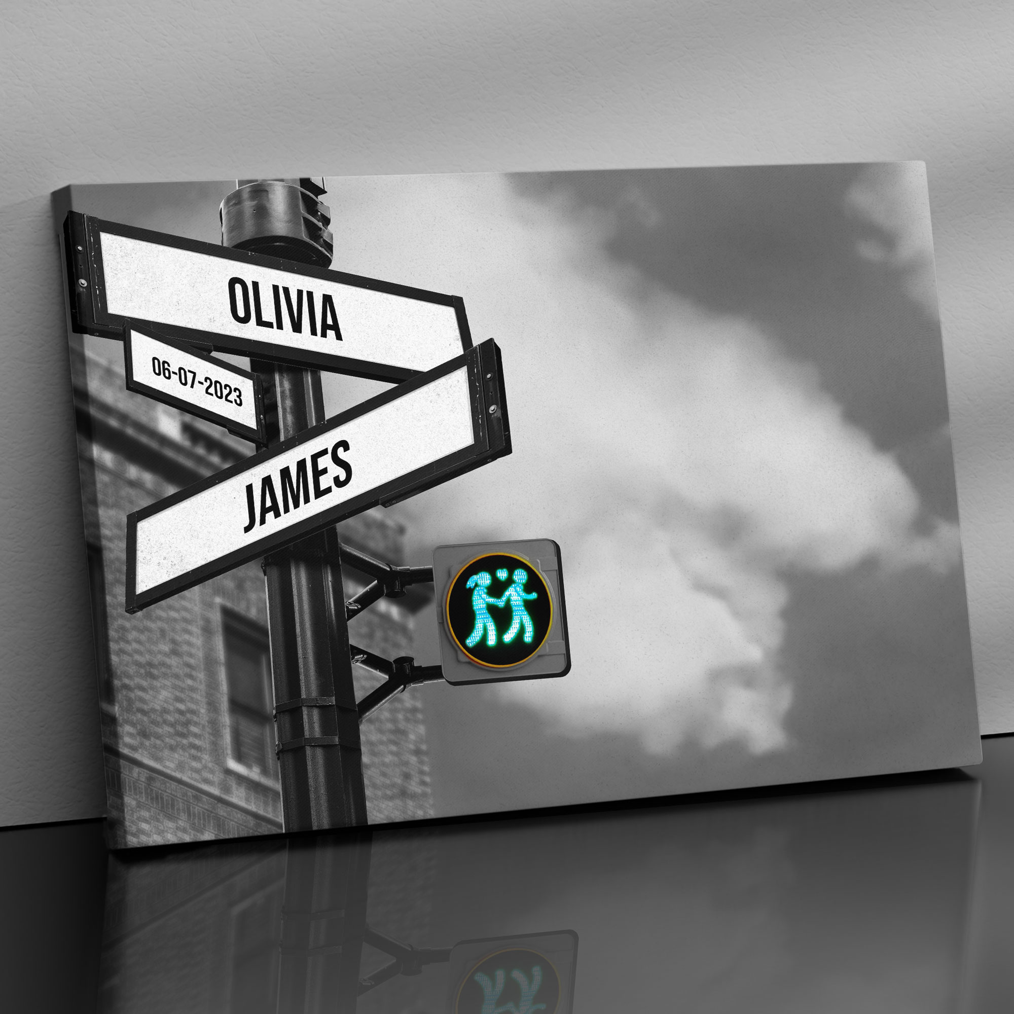 Personalized Canvas Vintage Street Sign For Couples, Custom Couple Name And Date Crossroads Lights