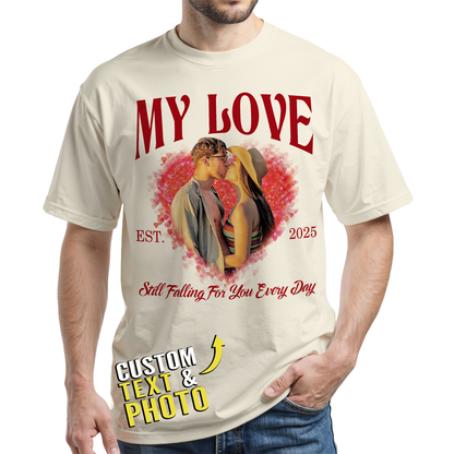 Custom Photo Couple Shirt with Heart & Est. Year - Personalized Photo Shirt
