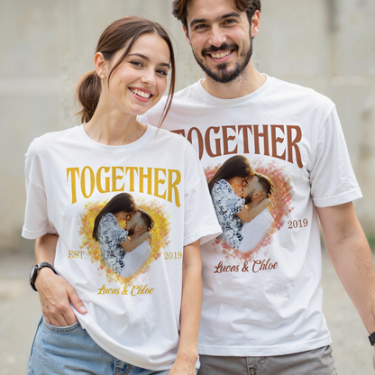 Custom Photo Couple Shirt with Heart & Est. Year - Personalized Photo Shirt