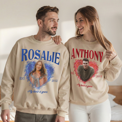 Custom Photo Couple Shirt with Heart & Est. Year - Personalized Photo Shirt