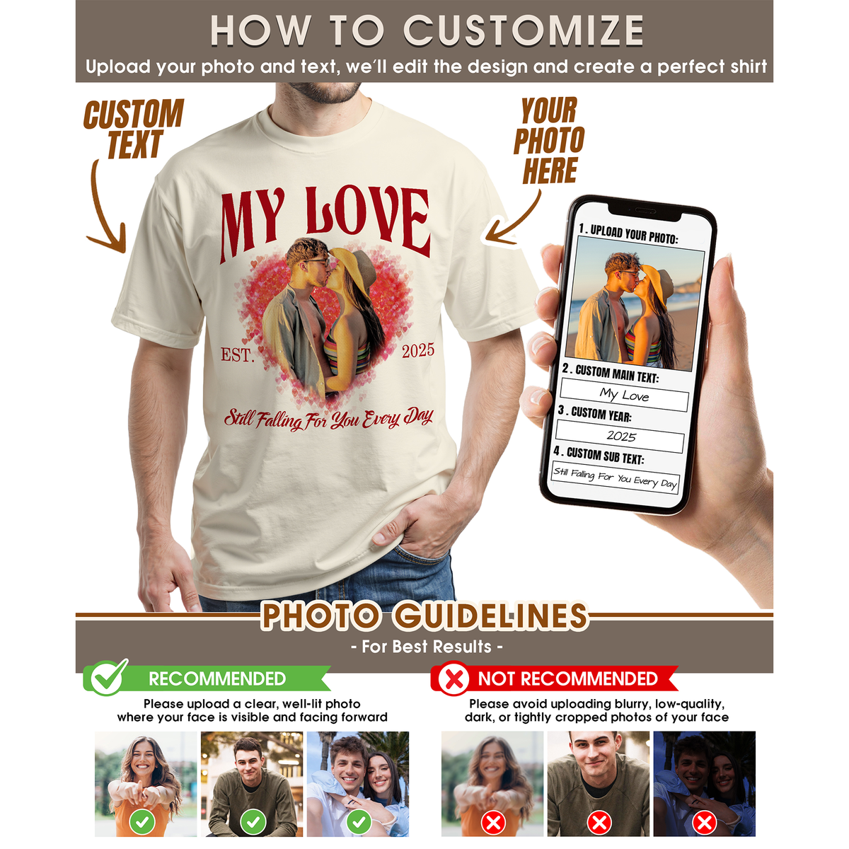 Custom Photo Couple Shirt with Heart & Est. Year - Personalized Photo Shirt