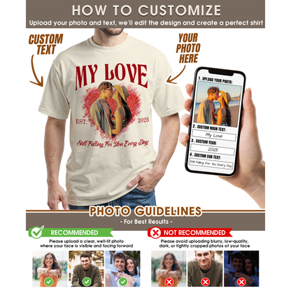 Custom Photo Couple Shirt with Heart & Est. Year - Personalized Photo Shirt