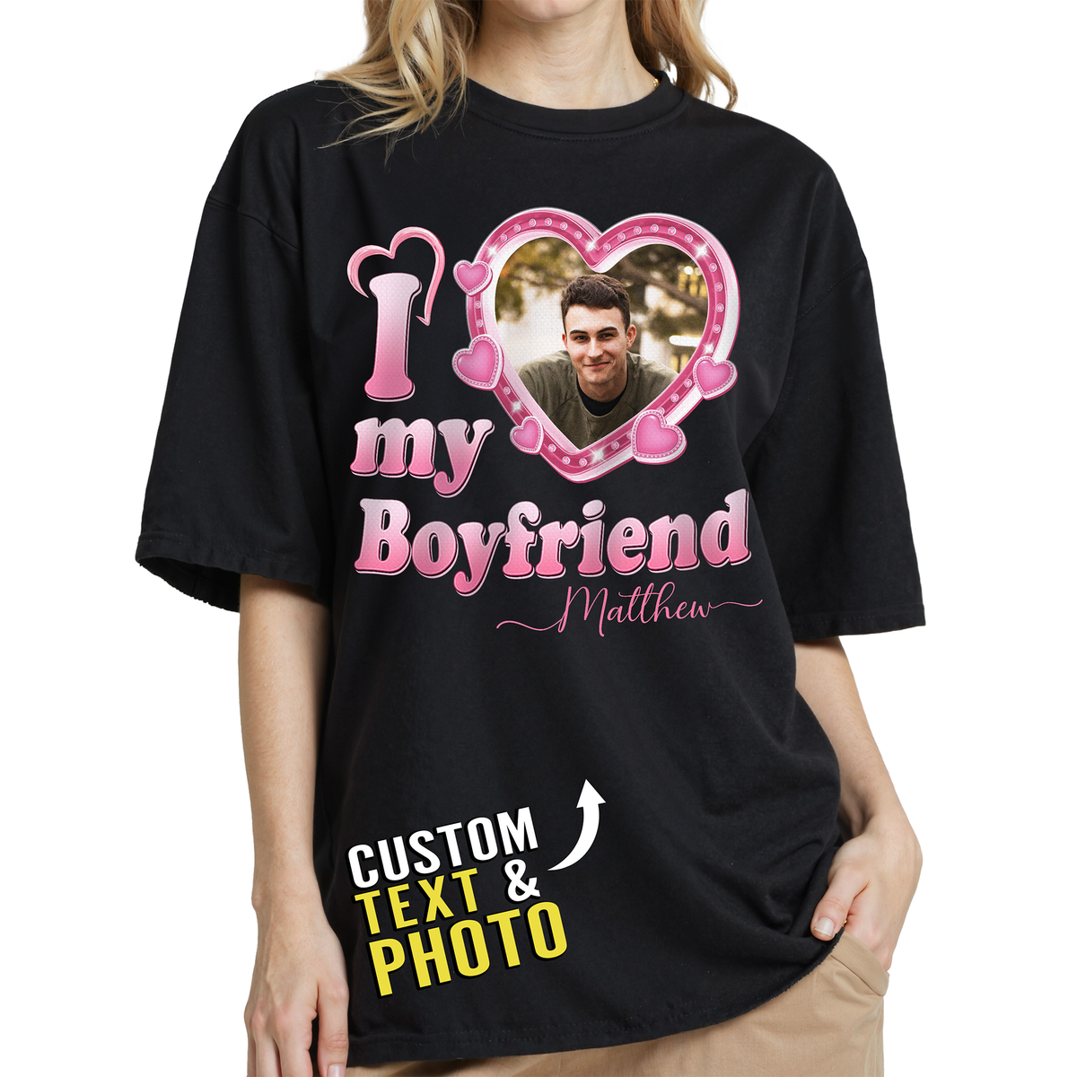 Custom Photo I Love My Girlfriend Boyfriend Shirt with Name - Personalized Photo Shirt