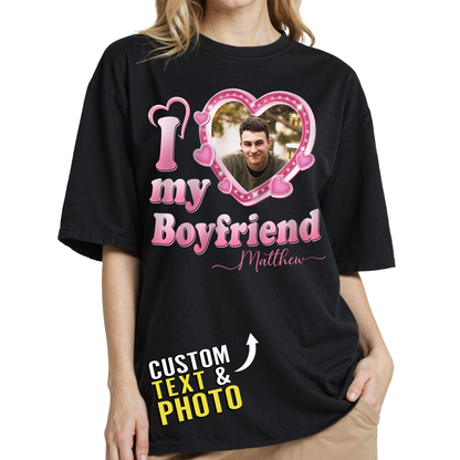 Custom Photo I Love My Girlfriend Boyfriend Shirt with Name - Personalized Photo Shirt
