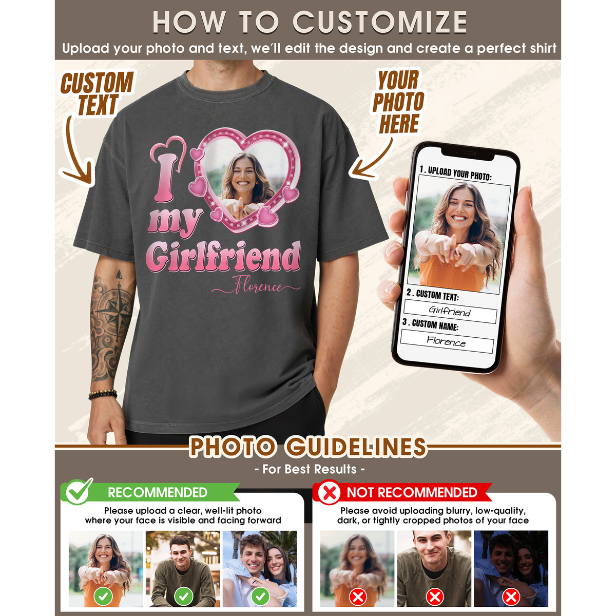 Custom Photo I Love My Girlfriend Boyfriend Shirt with Name - Personalized Photo Shirt