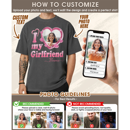 Custom Photo I Love My Girlfriend Boyfriend Shirt with Name - Personalized Photo Shirt