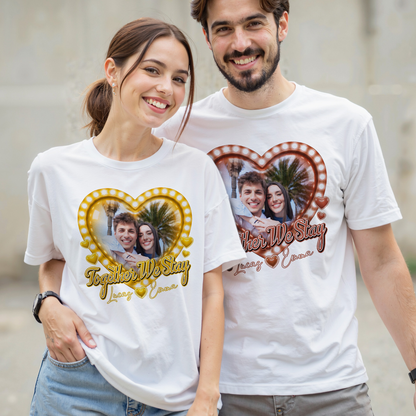 Custom Photo Couple Shirt with Always My Love Heart Lights & Names - Personalized Photo Shirt