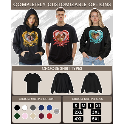 Custom Photo Couple Shirt with Always My Love Heart Lights & Names - Personalized Photo Shirt