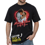 Custom Photo Couple Shirt with Always My Love Red Glow & Names - Personalized Photo Shirt