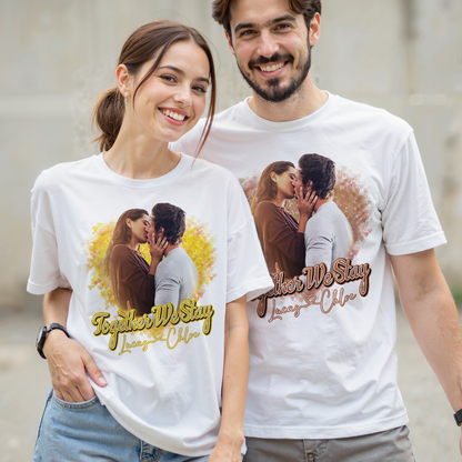 Custom Photo Couple Shirt with Always My Love Red Glow & Names - Personalized Photo Shirt