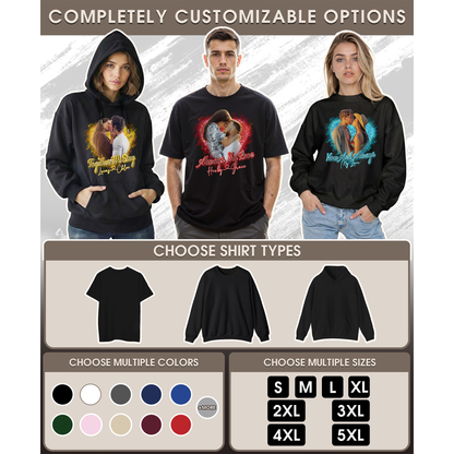 Custom Photo Couple Shirt with Always My Love Red Glow & Names - Personalized Photo Shirt
