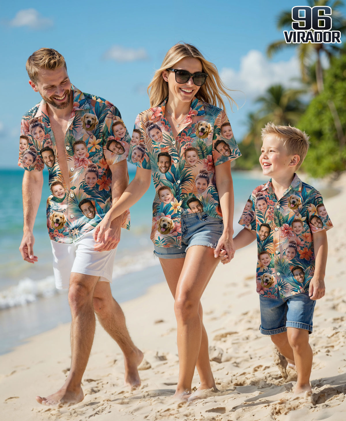 Custom Hawaiian Shirt with Face Peach Coral Tropical Leaves - Personalized Photo Aloha Shirt