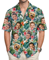 Custom Hawaiian Shirt with Face Green Monstera Leaves - Personalized Photo Aloha Shirt