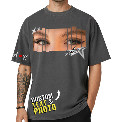 Custom Photo Couple Shirt with Eyes, Name & Initials - Personalized Photo Shirt