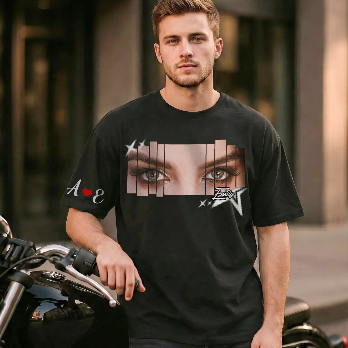Custom Photo Couple Shirt with Eyes, Name & Initials - Personalized Photo Shirt