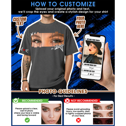Custom Photo Couple Shirt with Eyes, Name & Initials - Personalized Photo Shirt