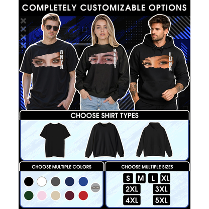 Custom Photo Couple Shirt with Eyes & Vertical Name - Personalized Photo Shirt