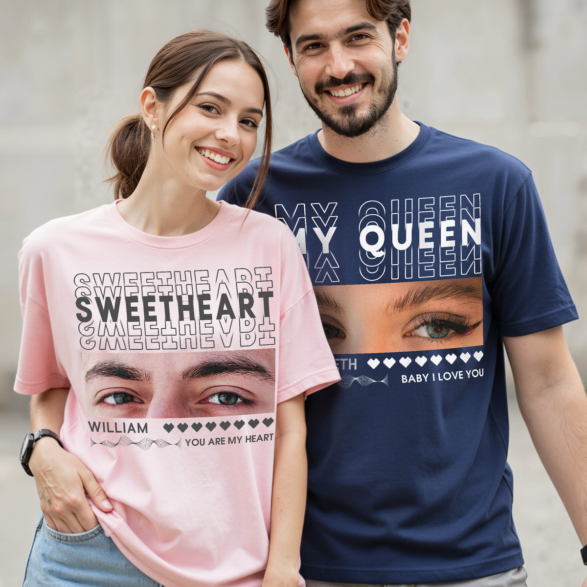 Custom Photo Couple Shirt with Eyes & My Love - Personalized Photo Shirt