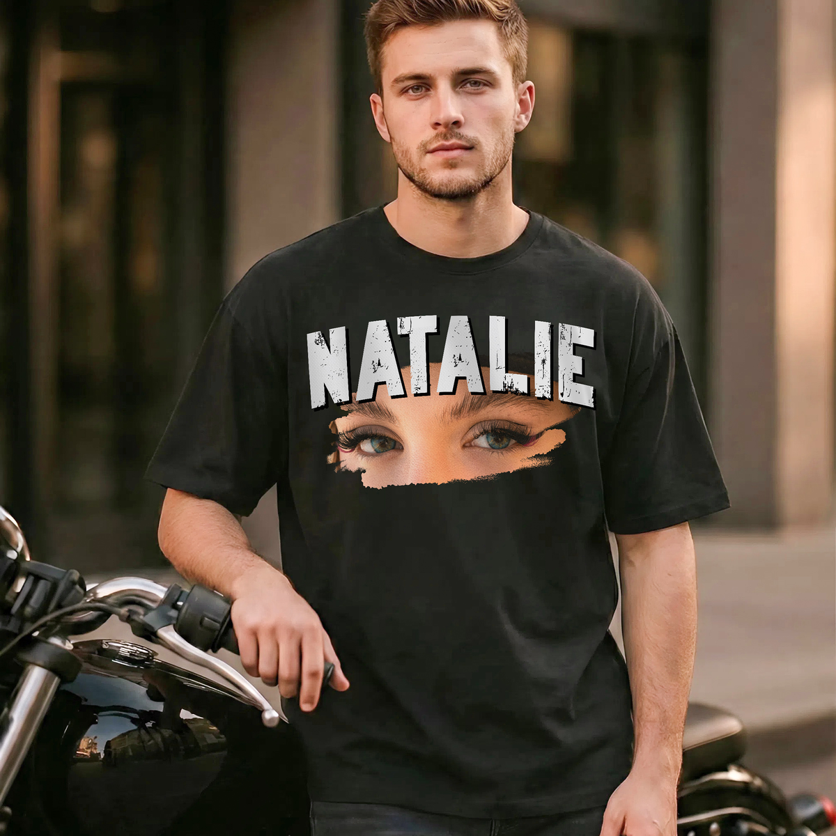 Custom Photo Couple Shirt with Eyes & Big Name - Personalized Photo Shirt