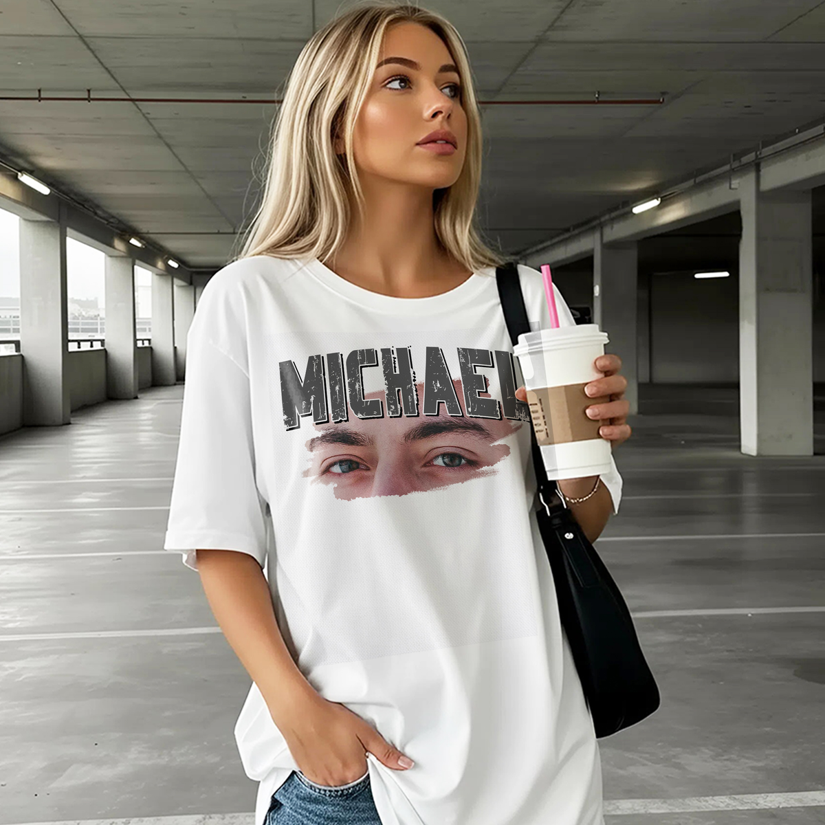 Custom Photo Couple Shirt with Eyes & Big Name - Personalized Photo Shirt