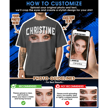 Custom Photo Couple Shirt with Eyes & Big Name - Personalized Photo Shirt