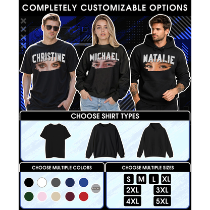 Custom Photo Couple Shirt with Eyes & Big Name - Personalized Photo Shirt