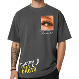 Custom Photo Couple Shirt with Eyes Pocket & Text - Personalized Photo Shirt