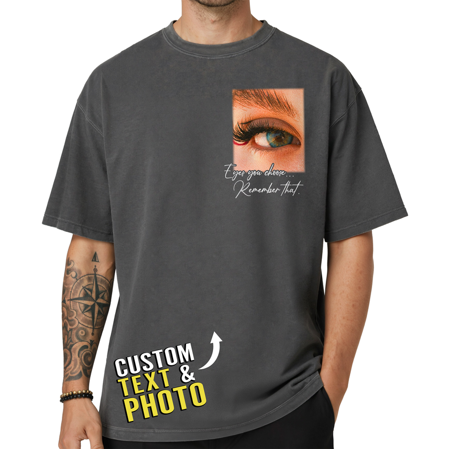 Custom Photo Couple Shirt with Eyes Pocket & Text - Personalized Photo Shirt