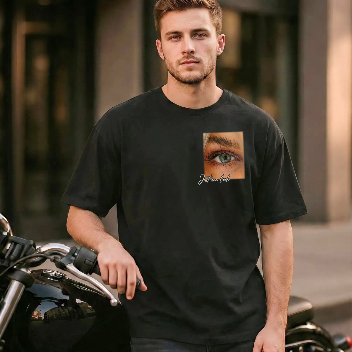 Custom Photo Couple Shirt with Eyes Pocket & Text - Personalized Photo Shirt
