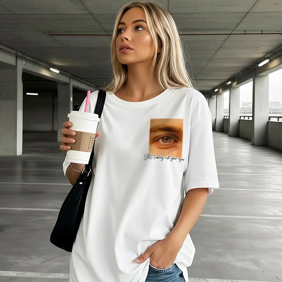 Custom Photo Couple Shirt with Eyes Pocket & Text - Personalized Photo Shirt