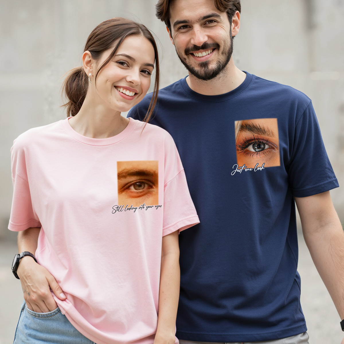 Custom Photo Couple Shirt with Eyes Pocket & Text - Personalized Photo Shirt